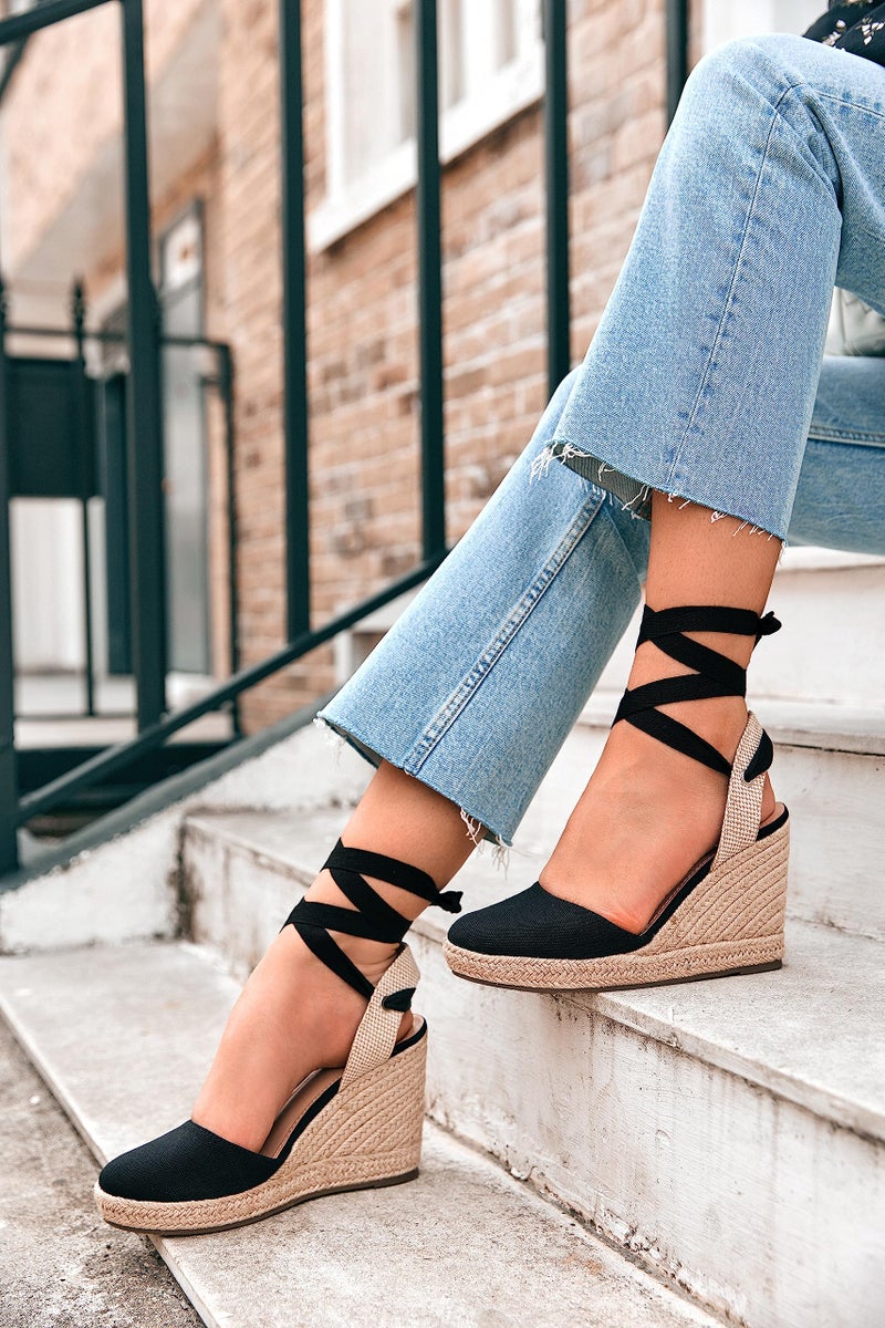 Ermonn Womens Espadrille Wedge Sandals Platform Closed Toe Ankle Strap Lace Up Summer Shoes - Image 3